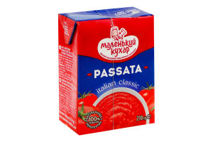 Пюре томатное 10% натуральное стерилизованное из перетертых томатов Passata Маленький кухар т/п 210г