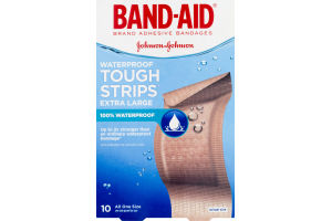 Band-Aid Adhesive Bandages Waterproof Tough Strips Extra Large - 10 CT