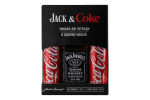 Набір Віскі 0.7л 40% Old №7 Jack Daniel's + Напій безалкогольний сильногазований Coca-Cola 2х0.33л Jack&Coke