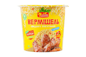 Вермішель швидкого приготування з смаком курки негостра 80г стакан Голден Драгон