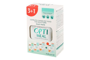 Корм консервированный полнорационный для взрослых котов Multi Taste Super Premium Optimeal к/у 4х85г
