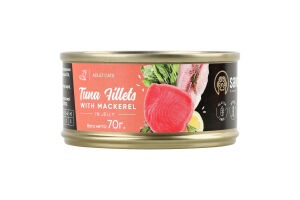 Корм д/дорослих котів Філе тунця з макреллю в желе 70г ж/б Savory