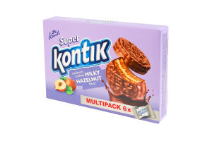 Печиво-сендвіч «Super Kontik» зі смаком фундука молочний фас. 270г