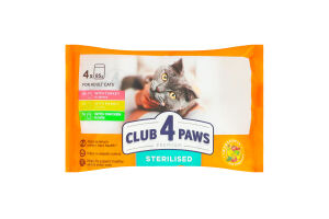 Корм консервований для стерилізованих котів З індичкою + З кроликом + З куркою Premium Club 4 Paws м/у 4x0.085кг