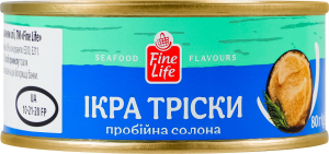 Икра трески пробойная соленая с добавлением масла Fine Life ж/б 80г