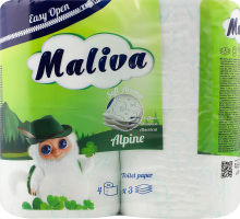 Туал. папір Maliva 4 рул. по 130 арк., 17 м, 3-х шар. Альпійський И985 (Болгарія)