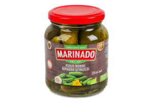 Корнішони мариновані пастеризовані Делікатесні Marinado с/б 350г