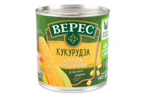 Кукуруза сахарная консервированная стерилизованная вакуумированная из целых зерен Верес ж/б 340г