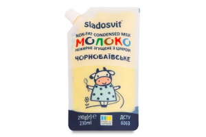 Молоко згущене нежирне з цукром Чорнобаївське Sladosvit д/п 290г
