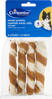 Companion Dog Rawhide Twist Rolls Sweet Potato 5 Inch - 4 CT