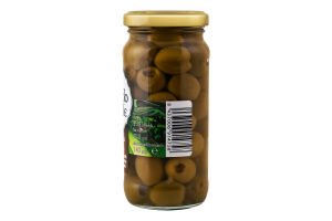 Оливки зеленые сорта Manzanilla фаршированные начинкой с анчоусом консервированные пастеризованные Feudo Verde с/б 240г