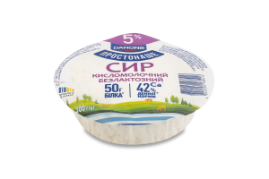 Сир кисломолочний 5% безлактозний Простонаше в/у 300г