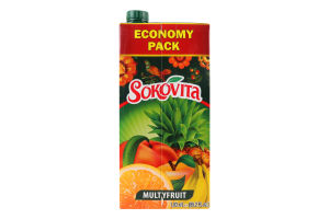 Напиток соковый пастеризованный с сахаром и подсластителем экстрактом листьев стевии мультифруктовый Соковита т/п 1.93л