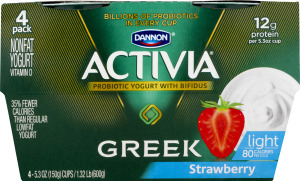 Dannon Activia Probiotic Nonfat Light Greek Yogurt with Bifidus Strawberry - 4 PK