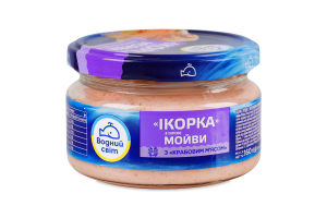 Продукт с икрой мойвы и крабовым мясом пастеризованный Икорка Водний світ с/б 160г