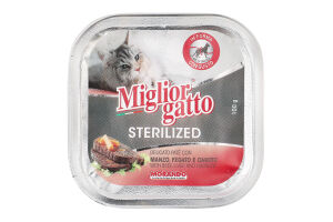 Корм д/стерилізованих котів Migliorgatto беззерновий з яловичиною печінкою та морквою 100г Morando