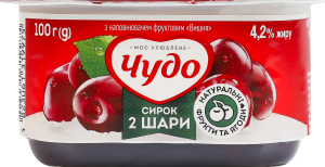 Творожок 4.2% взбитый с наполнителем фруктовым двухслойный Вишня Чудо ст 100г