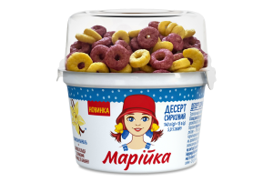 Десерт творожный 5% Ваниль 140г + злаковые кольца со вкусами клубники и банана 15г Марійка ст 155г