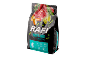 Корм полнорационный для щенков и молодых собак всех пород с ягненком Rafi м/у 3кг