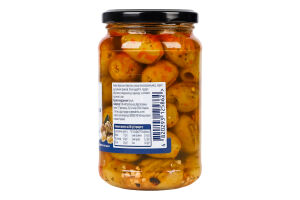 Оливки зеленые без косточек обжаренные на гриле в маринаде с овощами и пряностями пастеризованные Metro Chef с/б 320г