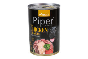Корм д/собак з курячими серцями та шпинатом 400г ж/б Пайпер