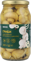Шампіньйони мариновані з цибулею Novus с/б 420г