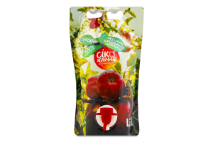 Сок прямого отжима без добавления сахара пастеризованный яблочный Фермерське господарство Валентина д/п 1.5л