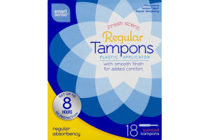 Smart Sense Regular Tampons Plastic Applicator Regular Absorbency Scented - 18 CT