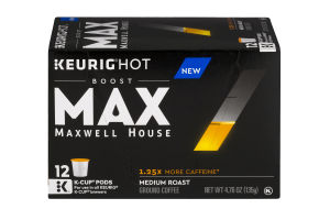 Maxwell House Medium Roast K-Cup Pods Max 1.25x More Caffeine - 12 CT