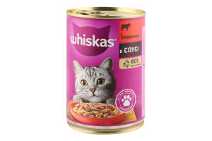 Корм консервований повнораціонний для дорослих котів З яловичиною в соусі Whiskas з/б 400г