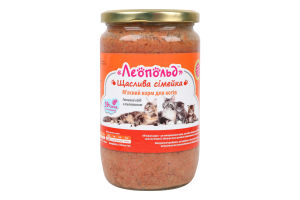 Корм консервированный для котов мясной Готовый обед с телятиной Счастливая семейка Леопольд с/б 670г