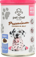 Корм д/дорослих собак Premium шматочки з індичкою в желе 415г ж/б Pet Chef