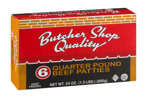 Butcher Shop Quality Quarter Pound Beef Patties - 6 CT