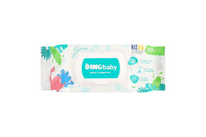 Серветки вологі дитячі з екстрактом алое та ромашки 110шт з клапаном DinoBaby