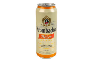 Пиво 500мл 5.3% світле пшеничне нефільтроване пастеризоване Weizen Krombacher з/б