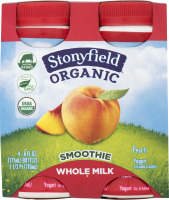 Stonyfield Organic Whole Milk Yogurt Smoothie Peach - 4 PK