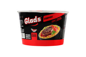 Локшина швидкого приготування Яловичина + Соус Томатний з базиліком Glads ст 85г