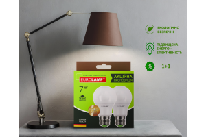 Лампа светодиодная 3000К 620Lm 7W E27 A60 Eurolamp 2шт