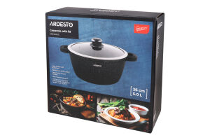 Каструля Gemini Anzio 5л чорний алюміній з скляною кришкою Ardesтo