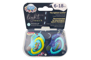 Пустушка Неон Лав блакитна силіконова симетрична 6-18місяців 2шт Канпол бейбіс