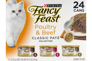 Purina Fancy Feast Cat Food Classic Pate Collection Poultry & Beef - 24 Ct