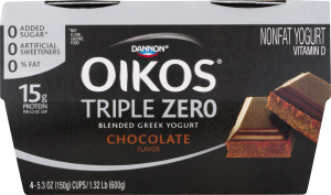 Dannon Oikos Triple Zero Blended Greek Nonfat Yogurt Chocolate - 4 PK