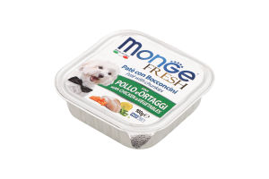 Корм консервований повнораціонний для дорослих собак з куркою та овочами Fresh Monge лоток 100г