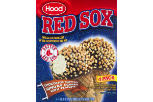 Hood Red Sox Ice Cream Cone Chocolate Dipped With Peanuts - 4 PK