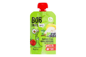 Пюре для дітей від 6міс фруктово-ягідне Яблуко-груша-чорна смородина Baby Bob Snail д/п 90г