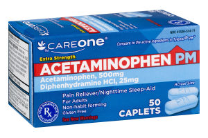 CareOne Extra Strength Acetaminophen PM Pain Reliever/Nighttime Sleep-Aid - 50 CT