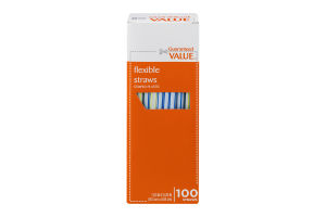 Guaranteed Value Flexible Straws Striped Plastic - 100 CT