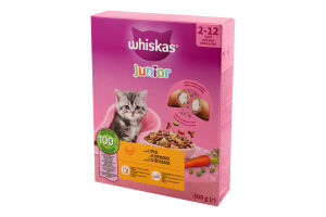 Корм сухий повнораціонний для кошенят з куркою Junior Whiskas к/у 300г