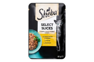 Корм консервированный для взрослых котов C домашней птицей в соусе Select Slices Sheba д/п 85г