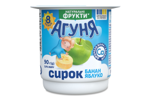 Сирок 3.9% для дітей від 8міс з наповнювачем фруктовим Банан-яблуко Агуня ст 90г